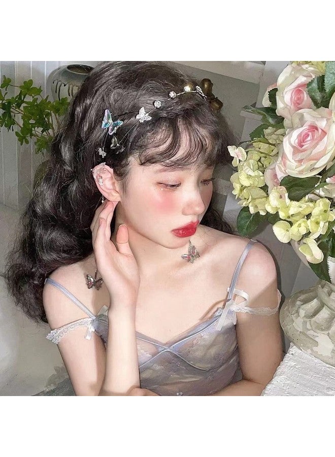 DonLeeving Silver Wedding Butterfly Headband Crystal Tassel Headband for Women Sparkly Rhinestone Fake Earrings Hair Chain Hairhoop Hair Accessories for Women and Girls - Image 3