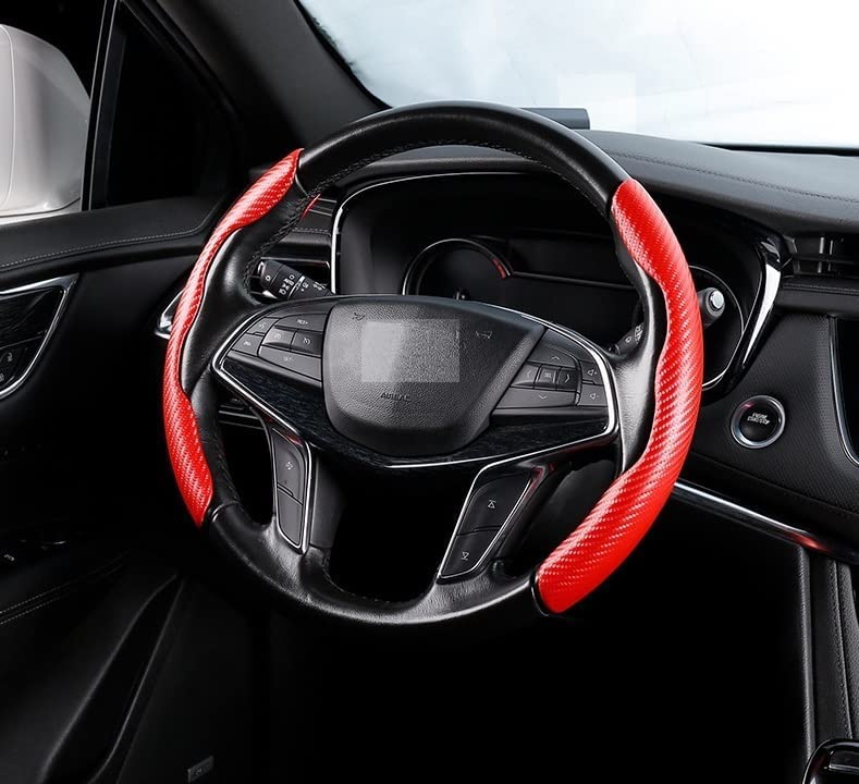 Automaze New Carbon Fiber ABS Texture Steering Wheel Grip Cover for Cars, Safe and Non Slip Car Interior Accessory (Carbon Red) - Image 2