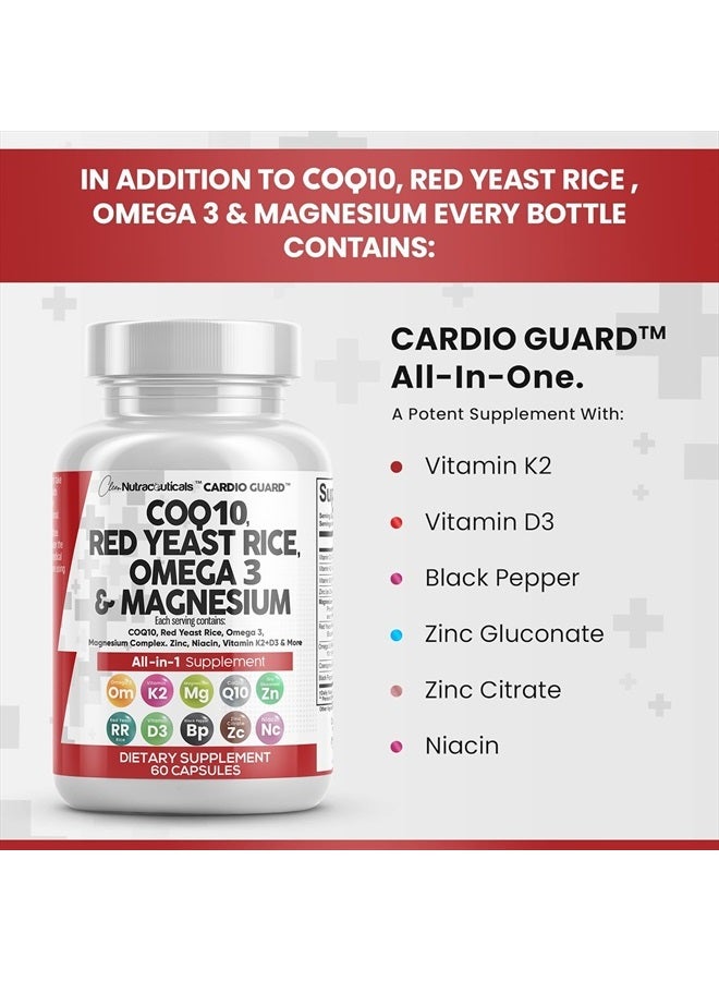 Clean Nutraceuticals كو إنزيم كيو 10 200 ملغ أرز الخميرة الحمراء 3000 ملغ أوميغا 3 3000 ملغ معقد المغنيسيوم 500 ملغ نياسين زنك فيتامين ك2 د3 - مكملات دعم صحة القلب للنساء والرجال مع فيتامين ب3، إنزيم كيو 10 - 60 قرص - Image 5