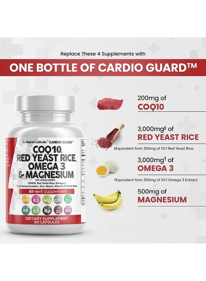 Clean Nutraceuticals كو إنزيم كيو 10 200 ملغ أرز الخميرة الحمراء 3000 ملغ أوميغا 3 3000 ملغ معقد المغنيسيوم 500 ملغ نياسين زنك فيتامين ك2 د3 - مكملات دعم صحة القلب للنساء والرجال مع فيتامين ب3، إنزيم كيو 10 - 60 قرص - Image 3