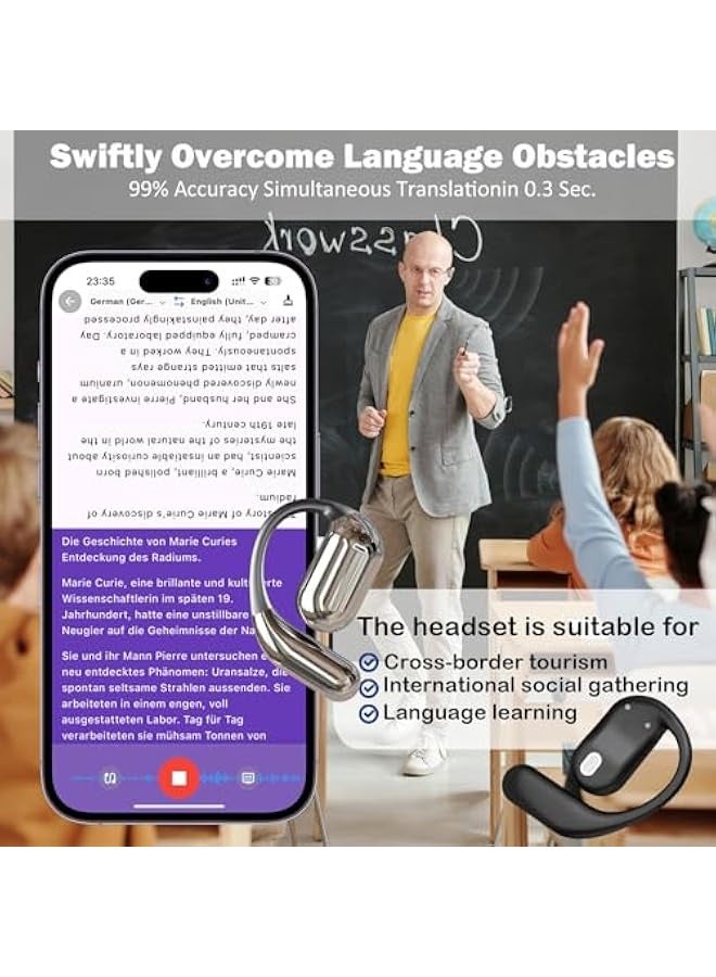 Topleo Ai Translation Headset, 144 Languages Translation Earbuds, 3 in 1 Headset, Translation Earbuds Real Time for Business Study, Foreign Travel, Intercountry Communications, Translation Equipment  - Image 2