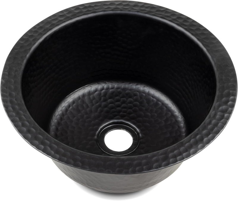 Monarch Abode 12-inch Hand Hammered Matte Black Aluminum Essex Dual Mount Drop in Bar Prep Sink, Drop in or Undermount Kitchen Sink, Single Circular Bowl - Image 1