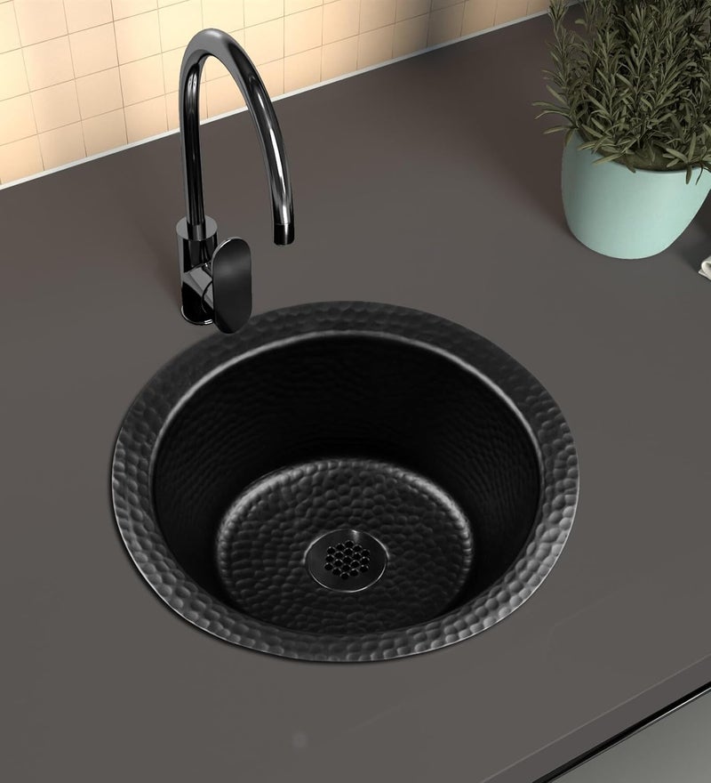 Monarch Abode 12-inch Hand Hammered Matte Black Aluminum Essex Dual Mount Drop in Bar Prep Sink, Drop in or Undermount Kitchen Sink, Single Circular Bowl - Image 5
