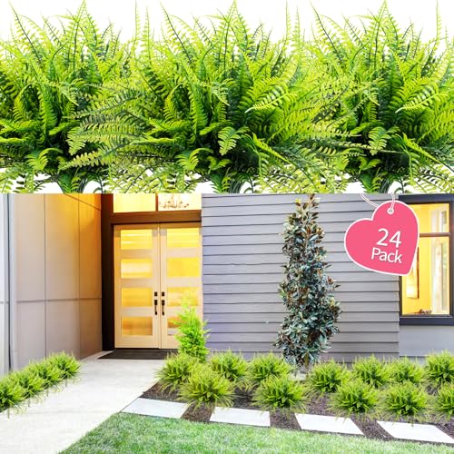 LUZOGA 24 Bundles Artificial Plants for Outdoor Faux Boston Ferns UV Resistant Fake Plants Plastic Greenery Shrubs Fake Flowers Outside Indoor for Home Garden Patio Planter Pathway Porch Window Decor - Image 3