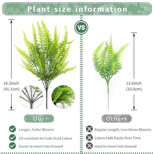 LUZOGA 24 Bundles Artificial Plants for Outdoor Faux Boston Ferns UV Resistant Fake Plants Plastic Greenery Shrubs Fake Flowers Outside Indoor for Home Garden Patio Planter Pathway Porch Window Decor - Image 2