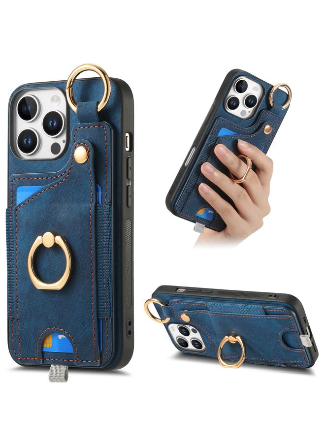 S-TOP Case For iPhone 16 Pro Max Retro Skin-feel Ring Card Bag Phone Case with Hang Loop - Image 1