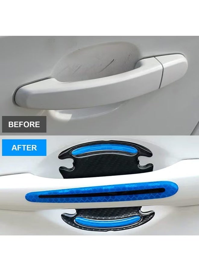 8 Pcs Car Handle Cup Protector Reflective Stickers, 3D Carbon Fiber Door Bowl Paint Scratch Protective Film, Night Visibility Door Cover Guard Strips, Warning Decals Universal for Most Cars (Blue) - Image 4