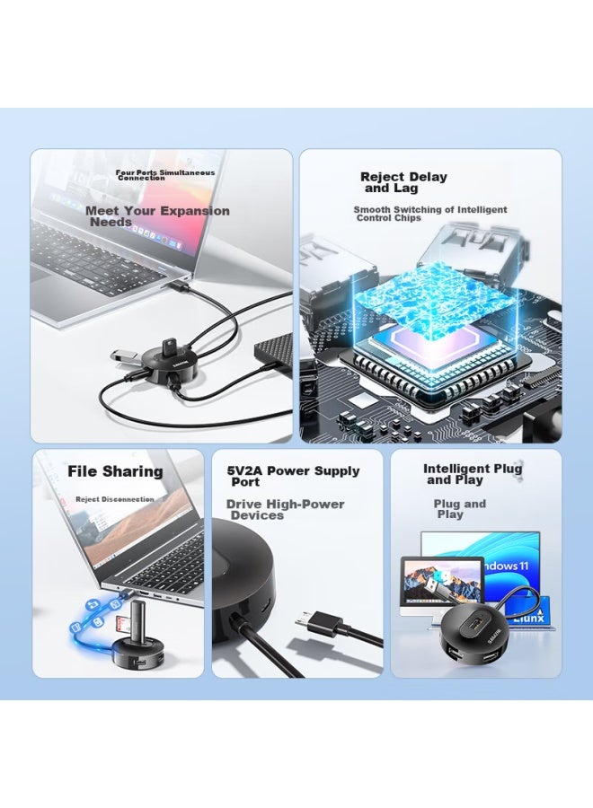 SAMZHE Shanze Usb 2.0 Hub, 4-port Expansion Dock, Laptop And Desktop Computer Hub, One-to Extension Cable Converter, Multi-port With Power Outlet, 1.5 Meters, Hb20-3 Black - Image 1