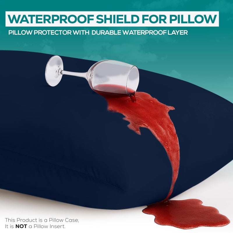 Utopia Bedding Waterproof Pillow Protectors Zippered King Size (2 Pack  Navy Blue)  Zippered Pillowcases  Bed Bug Proof Pillow Encasement Covers 20 x 38 Inches - Image 3