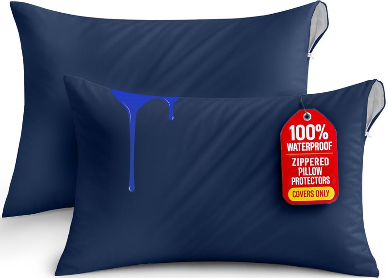 Utopia Bedding Waterproof Pillow Protectors Zippered King Size (2 Pack  Navy Blue)  Zippered Pillowcases  Bed Bug Proof Pillow Encasement Covers 20 x 38 Inches - Image 1