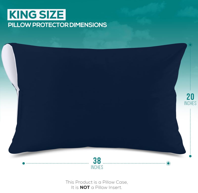 Utopia Bedding Waterproof Pillow Protectors Zippered King Size (2 Pack  Navy Blue)  Zippered Pillowcases  Bed Bug Proof Pillow Encasement Covers 20 x 38 Inches - Image 2