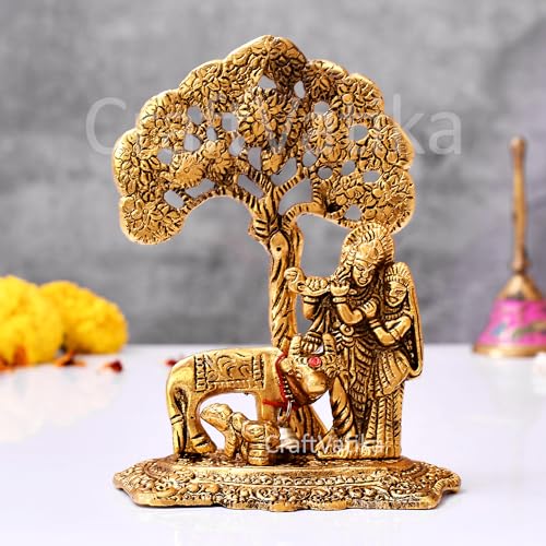 CraftVatika Radha Krishna Gift with Cow Calf Statue Murti Idol for Home Decoration, Gift Items for Anniversary,Wedding,House Warming,Return Gift - Image 1
