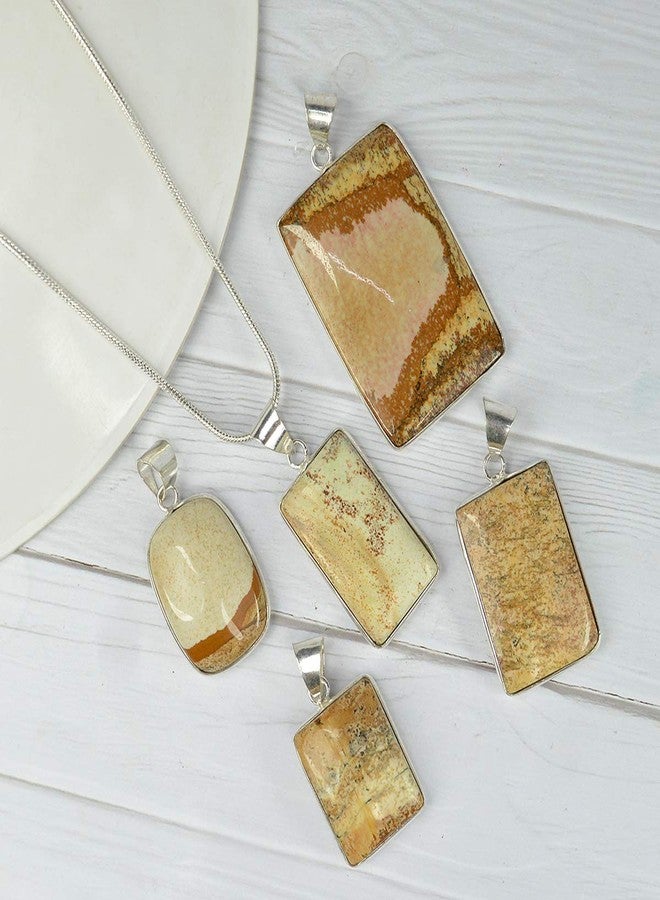 Crystu AAA Picture Jasper Pendant Square Shape Crystal Stone Locket - Pendant with Metal Chain for Reiki Healing and Crystal Healing Gemstone for Unisex (Color : Multi) - Image 4