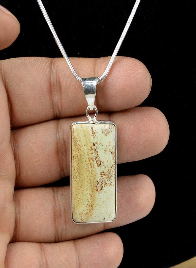 Crystu AAA Picture Jasper Pendant Square Shape Crystal Stone Locket - Pendant with Metal Chain for Reiki Healing and Crystal Healing Gemstone for Unisex (Color : Multi) - Image 3