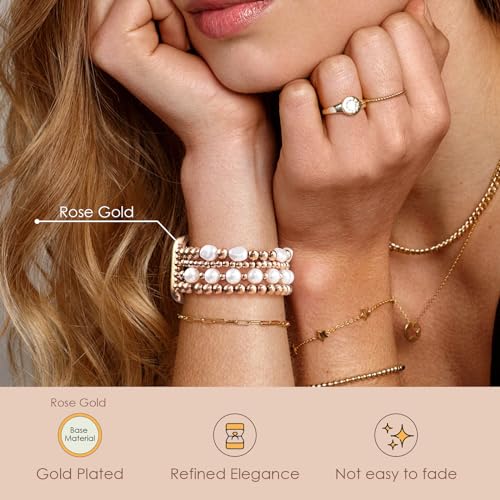 AIRSPO Gold Beaded Bracelets Compatible for Apple Watch Band 38mm 40mm 41mm 42mm 44mm 45mm Women, Fashion Handmade Dressy iPhone Watch Bands Elastic Strap for iWatch Series SE 8 7 6 5 4 3 2 1 (Rose Gold, 42mm/44mm/45mm-S(5.3"-6.2")) - Image 3