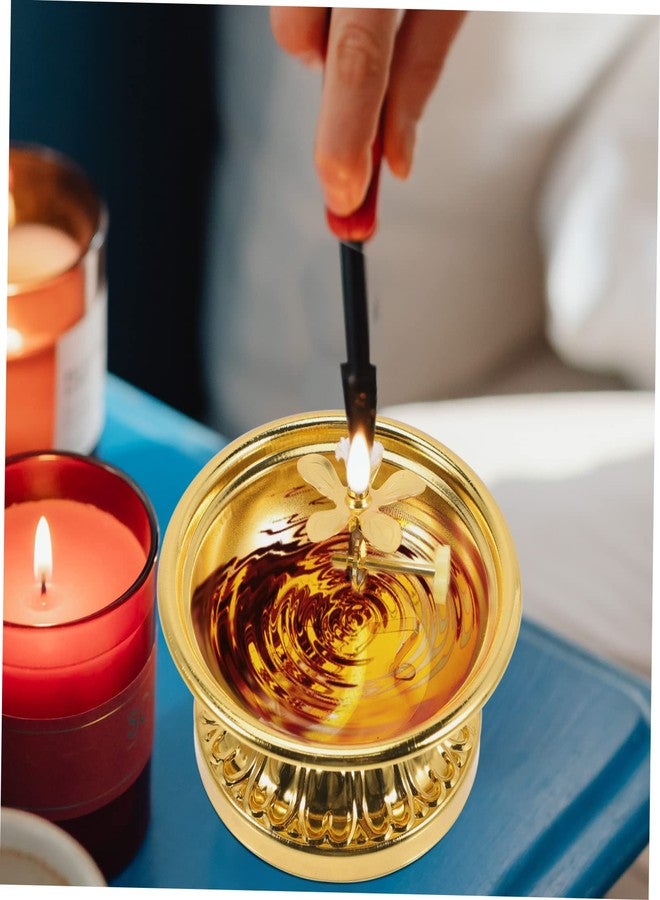 BESTOYARD Retro Brass 4-Inch Oil Lamp - Solid Brass India Oil Lamp Pyali Adjustable Wick, Indoor Use, Temple Worship, Home Decor, Buddha Candle Holder - Image 4