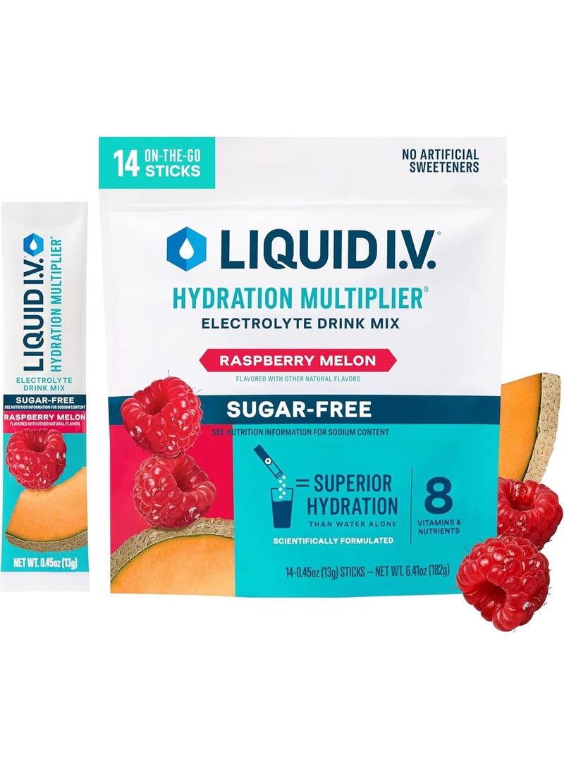 Liquid I.V. Sugar Free Hydration Electrolytes, Raspberry Melon, 14 Count