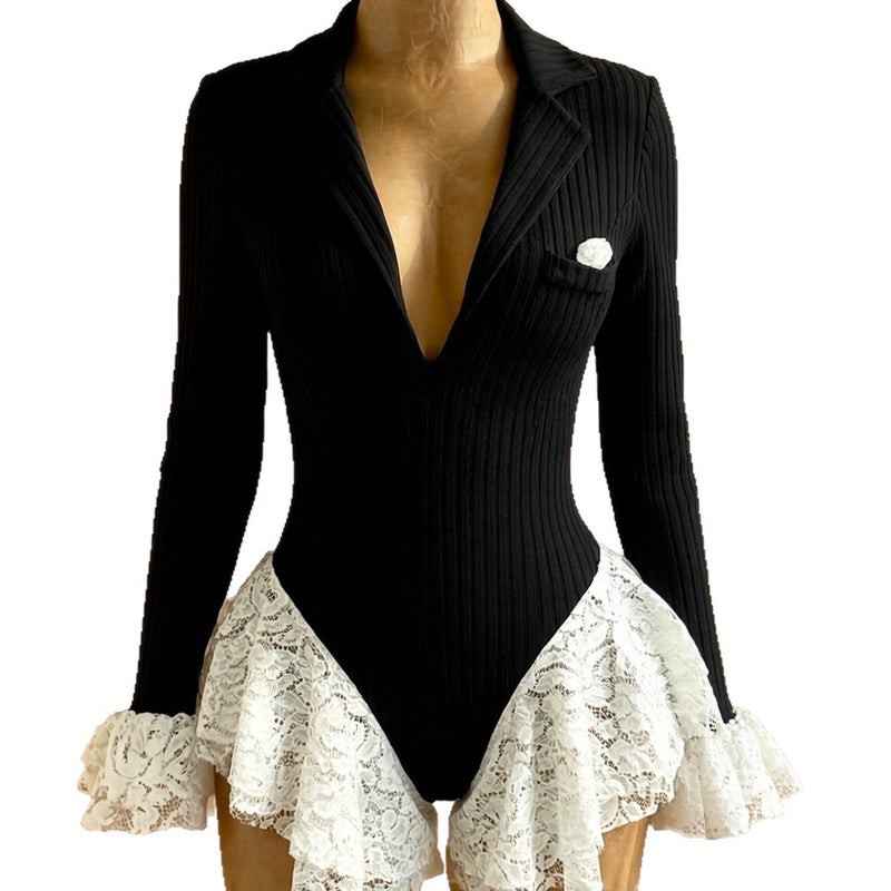 Women's Fashion Deep V Lace Long Sleeve Jumpsuit - Image 4