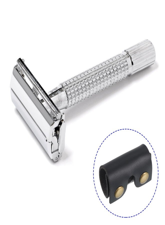 M METERXITY Razor Cover Protective Sheath - Double Edge Leather Safety Razor Protective Sheath Travel Cover, Apply to Shaver Razor (3.3 x 1.8 Inch, Black) - Image 2