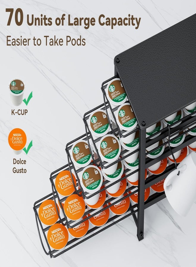 HFHOME Coffee Pod Holder For Counter, Pod Holder for K-cups, 5-tier Metal Coffee Capsule Storage Drawer, 70 Capacity Pods Organizer for Cafe Counter, Home, Office or Kitchen,3 cup rack, Black - Image 3