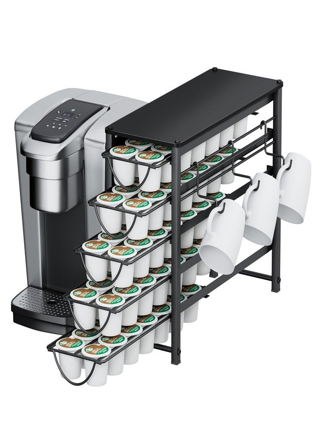 HFHOME Coffee Pod Holder For Counter, Pod Holder for K-cups, 5-tier Metal Coffee Capsule Storage Drawer, 70 Capacity Pods Organizer for Cafe Counter, Home, Office or Kitchen,3 cup rack, Black - Image 1