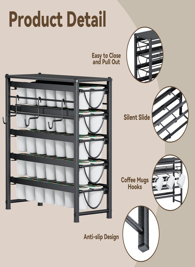 HFHOME Coffee Pod Holder For Counter, Pod Holder for K-cups, 5-tier Metal Coffee Capsule Storage Drawer, 70 Capacity Pods Organizer for Cafe Counter, Home, Office or Kitchen,3 cup rack, Black - Image 5
