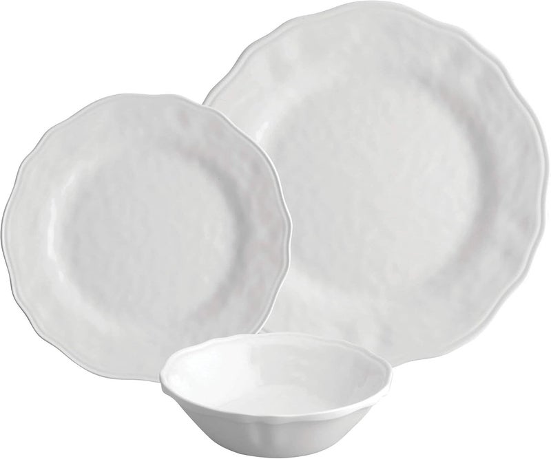 UP طقم أطباق ديمبل ميلامين 12 قطعة من UPware للخارجية، أطباق وأوعية لخدمة 4 أشخاص باللون الأبيض - Image 2