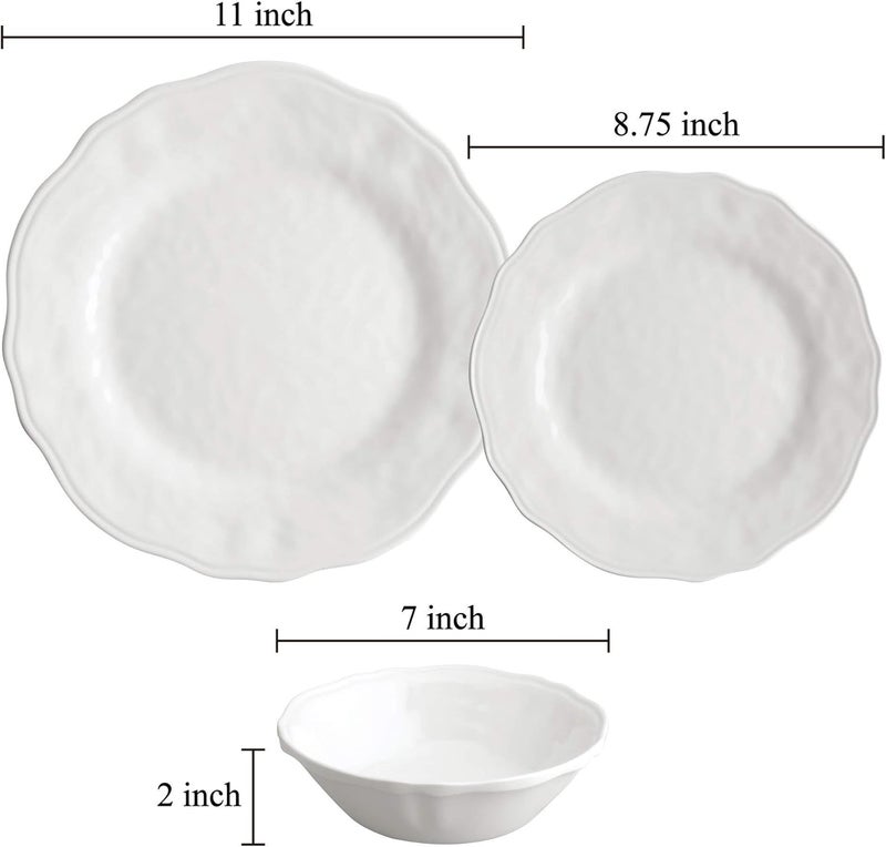 UP طقم أطباق ديمبل ميلامين 12 قطعة من UPware للخارجية، أطباق وأوعية لخدمة 4 أشخاص باللون الأبيض - Image 3