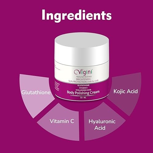 Vigini Glowing Radiance Kojic Acid Vitamin C Body Underarms Tan Removal Polishing Moisturizer Cream for Pigmentation Dark Spots Dull Uneven Skin Tone Patches for Oily & Dry Skin Men Women 50ml - Image 3