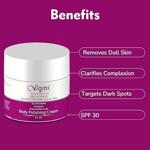 Vigini Glowing Radiance Kojic Acid Vitamin C Body Underarms Tan Removal Polishing Moisturizer Cream for Pigmentation Dark Spots Dull Uneven Skin Tone Patches for Oily & Dry Skin Men Women 50ml - Image 4