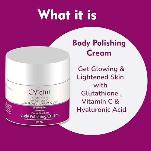 Vigini Glowing Radiance Kojic Acid Vitamin C Body Underarms Tan Removal Polishing Moisturizer Cream for Pigmentation Dark Spots Dull Uneven Skin Tone Patches for Oily & Dry Skin Men Women 50ml - Image 2
