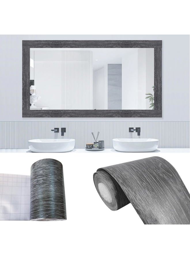 STAMINATE 32.8 Feet Peel and Stick Dark Gray Wood Grain 10M Wallpaper Border Removable PVC Waterproof Wallpaper,Bathroom Mirror Frame Border Sticker Wall Decer (1.97inch) - Image 1