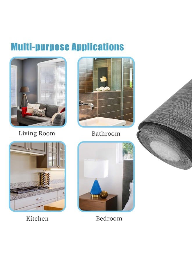 STAMINATE 32.8 Feet Peel and Stick Dark Gray Wood Grain 10M Wallpaper Border Removable PVC Waterproof Wallpaper,Bathroom Mirror Frame Border Sticker Wall Decer (1.97inch) - Image 4