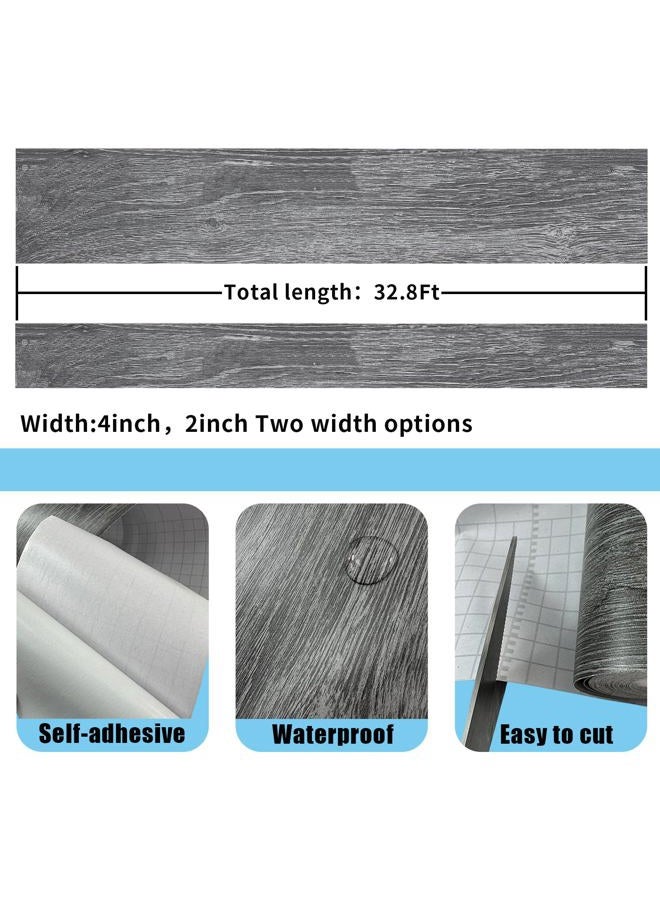 STAMINATE 32.8 Feet Peel and Stick Dark Gray Wood Grain 10M Wallpaper Border Removable PVC Waterproof Wallpaper,Bathroom Mirror Frame Border Sticker Wall Decer (1.97inch) - Image 3