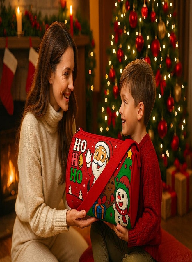 حقائب سفر مطبوعة عليها صورة بابا نويل في عيد الميلاد - حقيبة كتف مقاومة للماء مع حجرة كبيرة، للسفر، السباحة، النزهات، النادي الرياضي، الرياضة، حقائب سفر للأطفال، مقاس 14 بوصة * 8 بوصة (أحمر) - Image 5