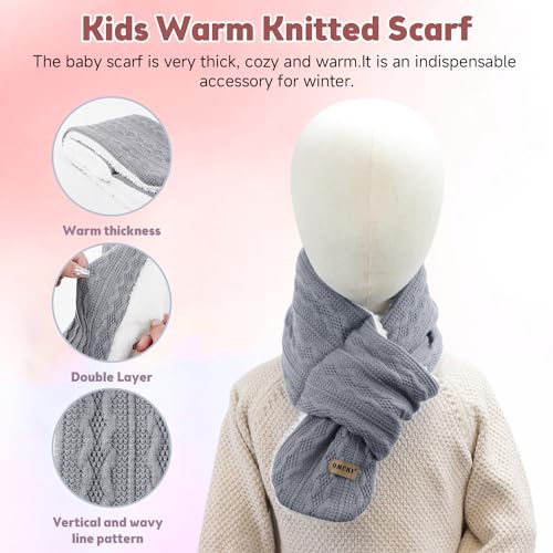 OMUKY Kids Scarf Fleece Warm Knitted Scarves for Girls Boys Toddler Cold Weather Soft Neck Warmer(Gray,6-12 Years) - Image 2