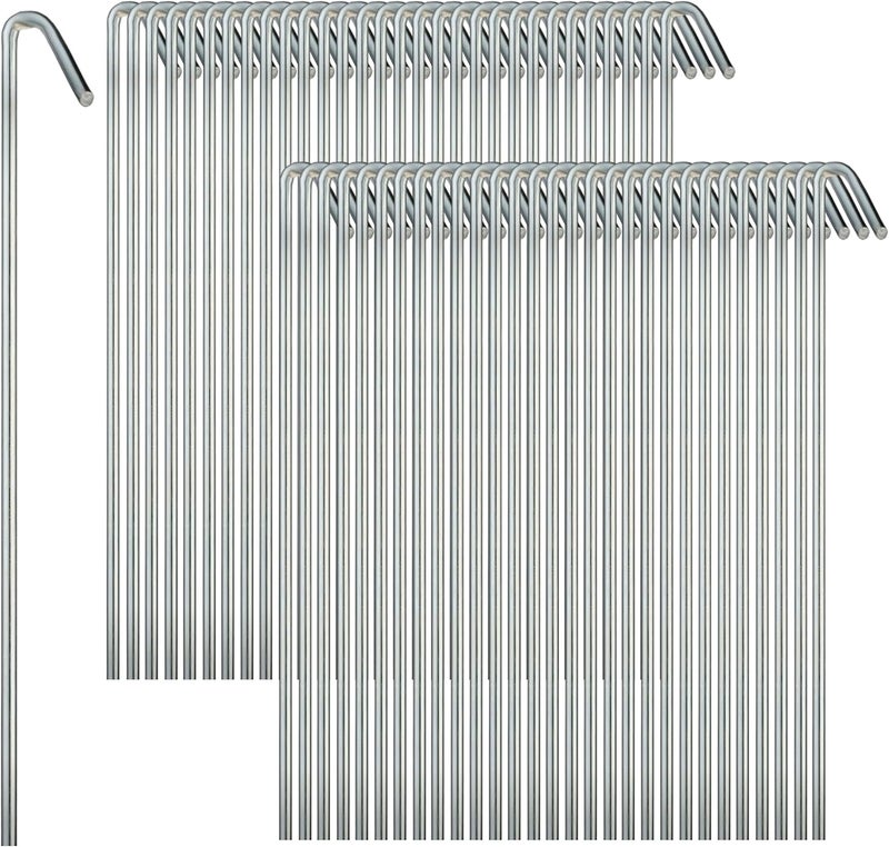 Ram-Pro 60 Pack Tent Stakes for Outdoor Camping Heavy Duty Metal, Galvanized Rust-Free Yard Stakes, 60 Garden Edging Fence Hooks, Garden Stakes for Gardening & Canopies, Tent Pegs - by Ram-Pro - Image 1