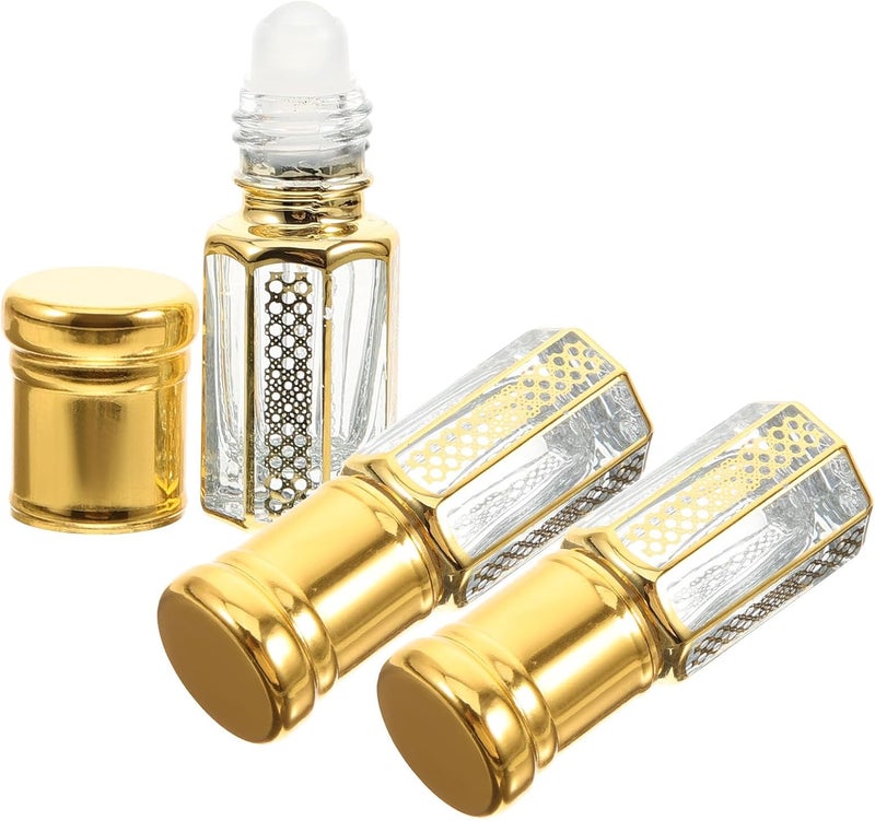 مقاوم للتآكل ومتين MAGICLULU 3 قطع زجاجات عطر دوارة سعة 3 مل ذهبية، حاويات زجاجية صغيرة للزيوت العطرية، قابلة لإعادة التعبئة، محمولة للسفر والتدليك جودة متعددة الاستخدام مصادر متعددة لعدم النفاد - Image 1