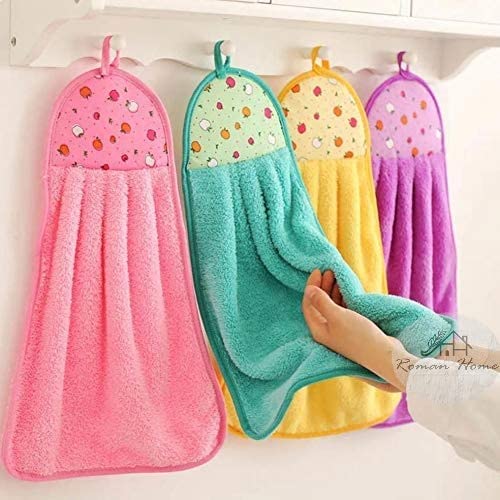 DRYHUG Microfibre Hand Towels, 30 x 40 cm, Pack of 4, Multicolour, Kitchen Bathroom Hanging Towels with Ties - Image 4