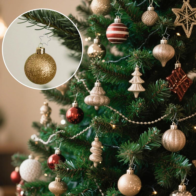 QIHOMPIB 50 PCS Silver Ornament Hooks(2 Inch) for Christmas Tree Home Party Decorations Metal Star Ornament Hangers Anchors Xmas Stocking Small Ornaments Ball Bulb Hangings Hooks Pins Clips Decor Indoor - Image 2
