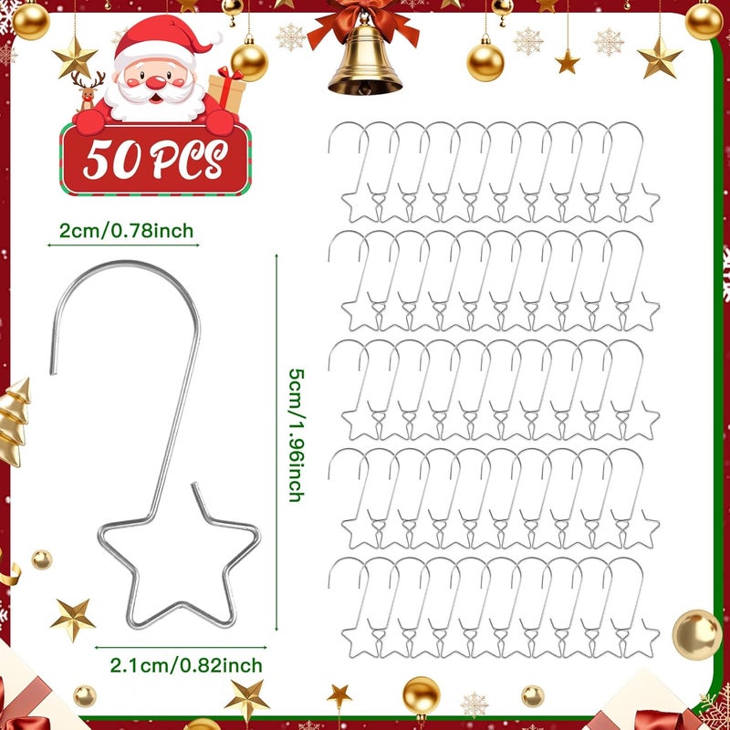 QIHOMPIB 50 PCS Silver Ornament Hooks(2 Inch) for Christmas Tree Home Party Decorations Metal Star Ornament Hangers Anchors Xmas Stocking Small Ornaments Ball Bulb Hangings Hooks Pins Clips Decor Indoor - Image 3