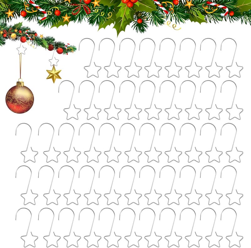 QIHOMPIB 50 PCS Silver Ornament Hooks(2 Inch) for Christmas Tree Home Party Decorations Metal Star Ornament Hangers Anchors Xmas Stocking Small Ornaments Ball Bulb Hangings Hooks Pins Clips Decor Indoor - Image 1