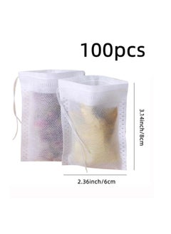 Generic Tea Filter Bags 100 Pack Disposable Empty Tea Bags, Loose Leaf Tea Infuser Drawstring Seal Tea Bags Multipurpose Non-Woven Fabric Sachet Bags for Coffee Spice Herbs  - Image 2