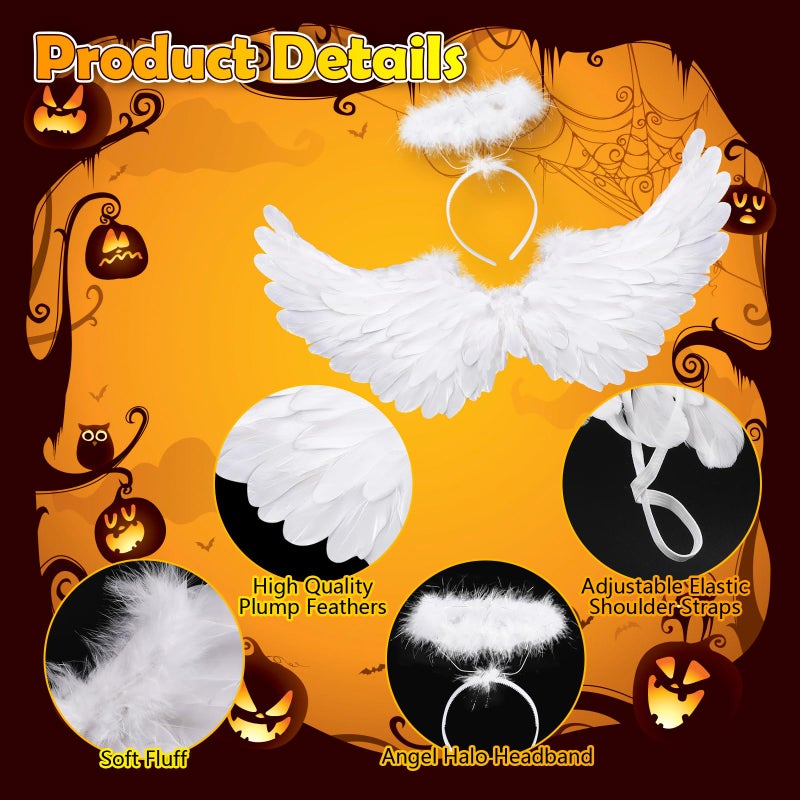 REVICOAR Angel Wings, Feather Angel Wings and Halo, White Angel Wings Costume for Adult Kids Women Girls Halloween - Image 4