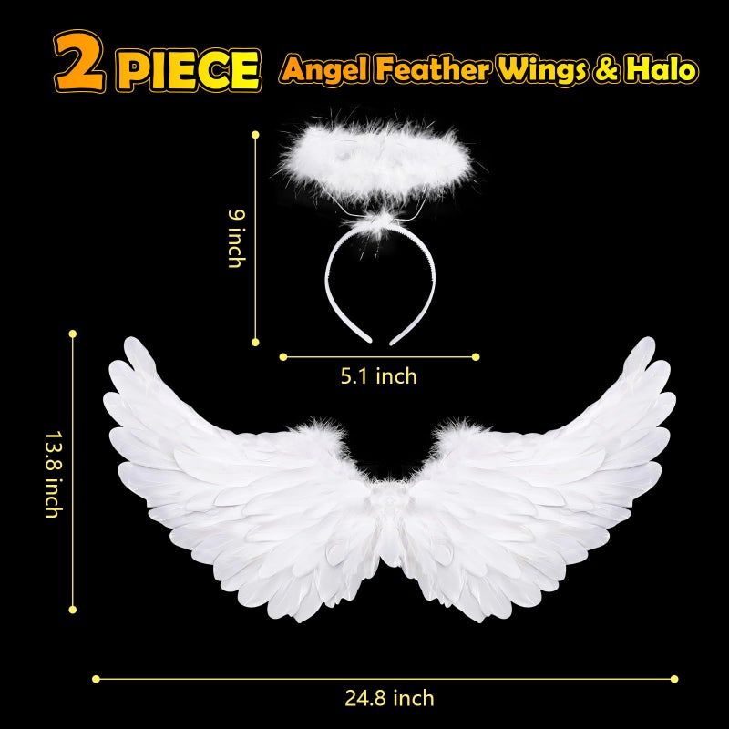 REVICOAR Angel Wings, Feather Angel Wings and Halo, White Angel Wings Costume for Adult Kids Women Girls Halloween - Image 3