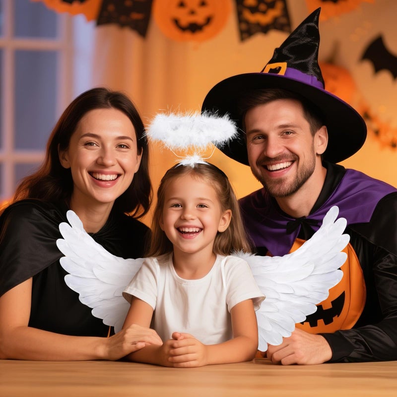 REVICOAR Angel Wings, Feather Angel Wings and Halo, White Angel Wings Costume for Adult Kids Women Girls Halloween - Image 2