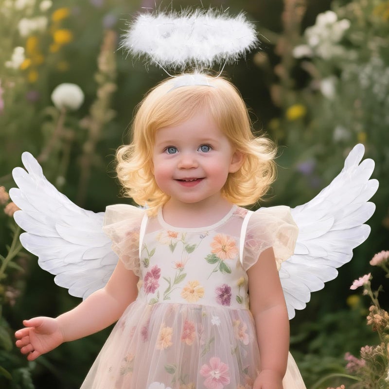 REVICOAR Angel Wings, Feather Angel Wings and Halo, White Angel Wings Costume for Adult Kids Women Girls Halloween - Image 5