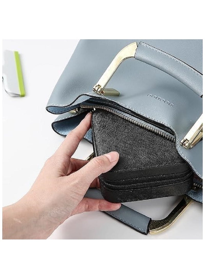 Small Leather Jewelry Box Easy Carry Organizer Rings Jewelry Gift Box (Black)  - Image 3