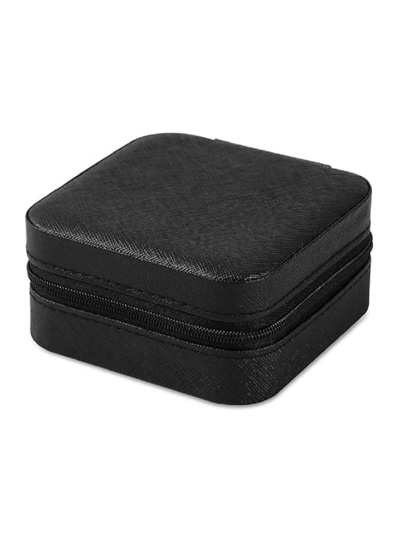 Small Leather Jewelry Box Easy Carry Organizer Rings Jewelry Gift Box (Black)  - Image 2