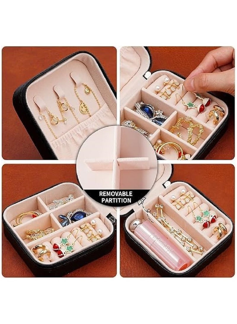 Small Leather Jewelry Box Easy Carry Organizer Rings Jewelry Gift Box (Black)  - Image 5